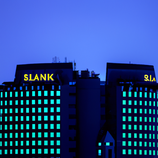 תמונה של המטה של בנק 7xl, ניצב גבוה בתוך קו הרקיע של העיר, מסמל את החוסן הפיננסי ויציבותו.